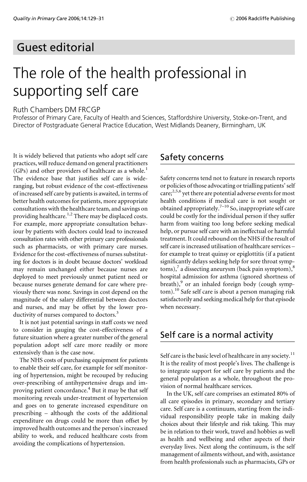 The Role of the Health Professional in Supporting Self Care