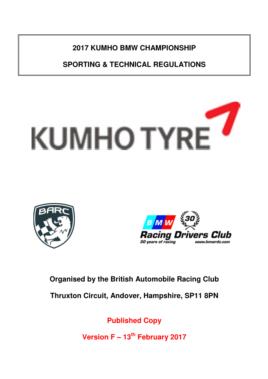 2017 Kumho Bmw Championship Sporting & Technical