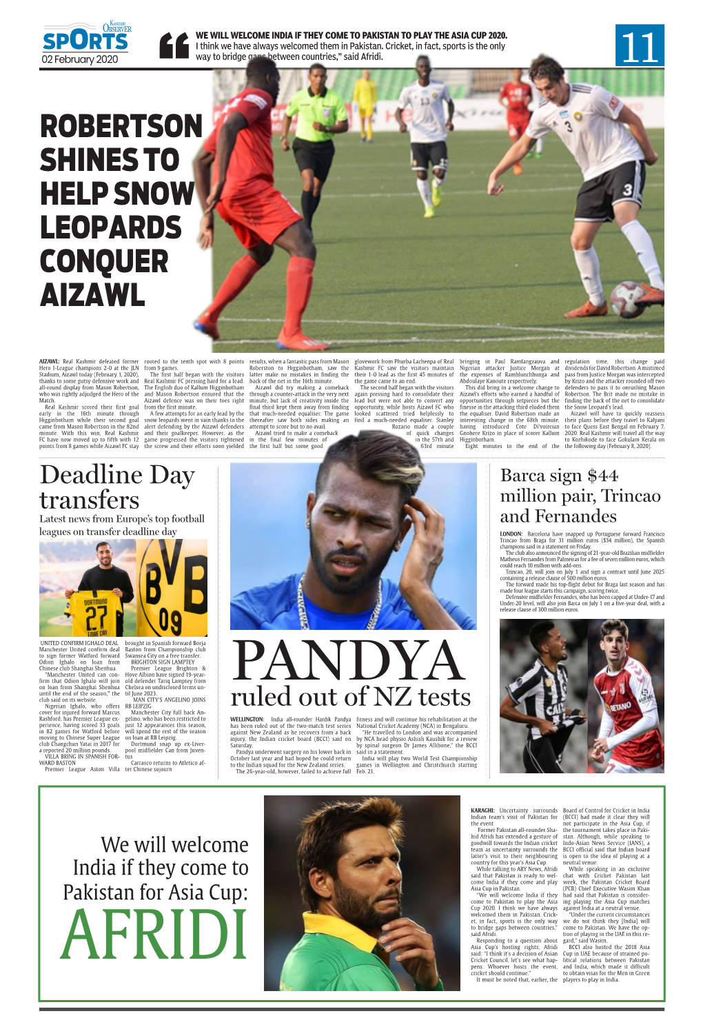 Robertson Shines to Help Snow Leopards Conquer Aizawl