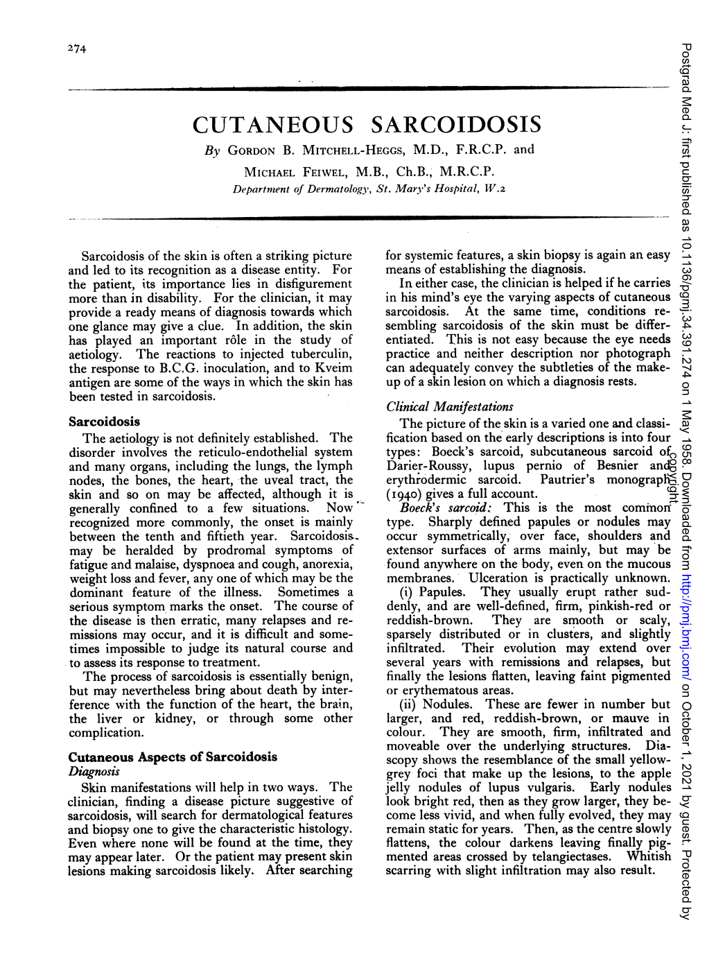 CUTANEOUS SARCOIDOSIS by GORDON B