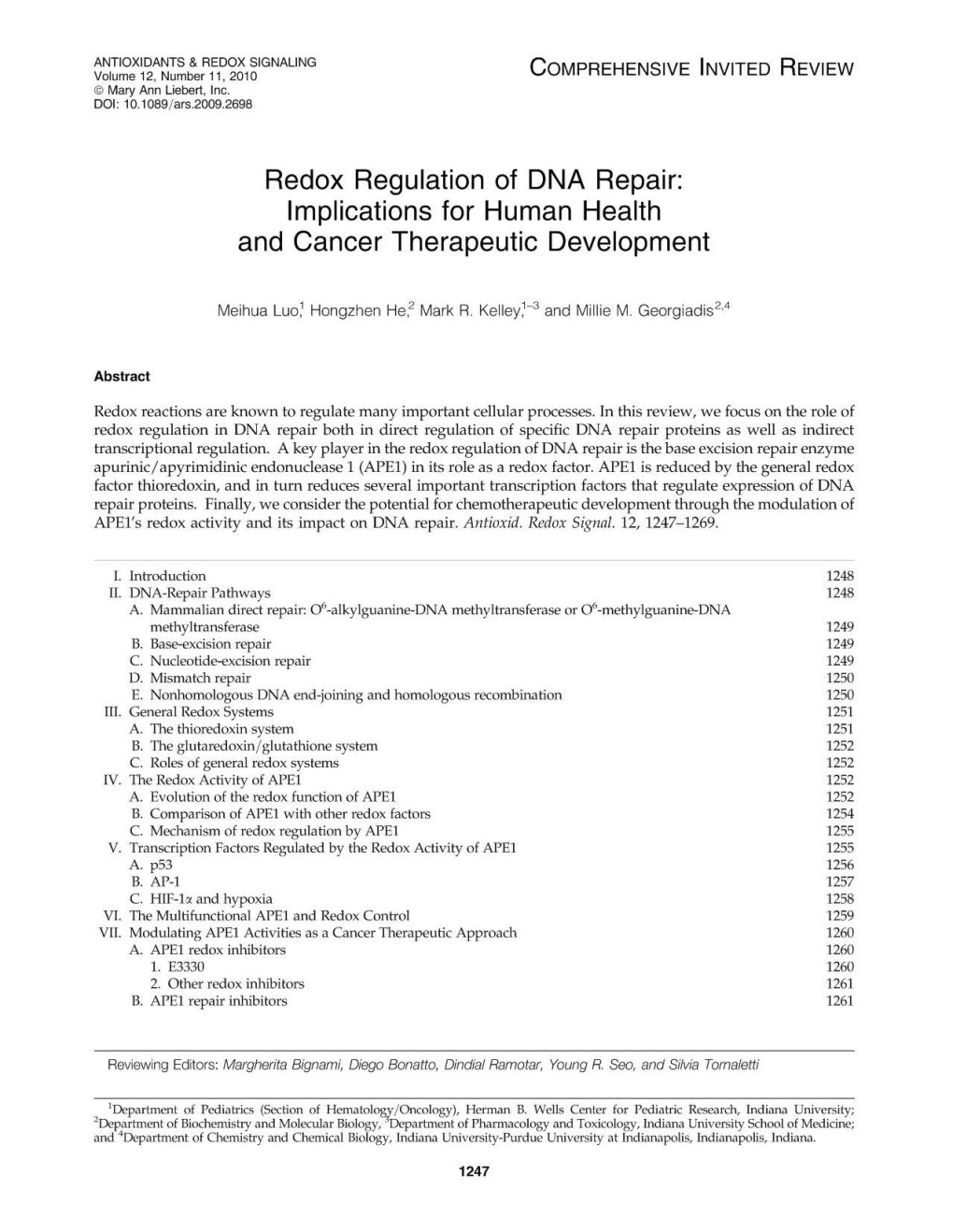 Redox Regulation of DNA Repair: Implications for Human Health and Cancer Therapeutic Development