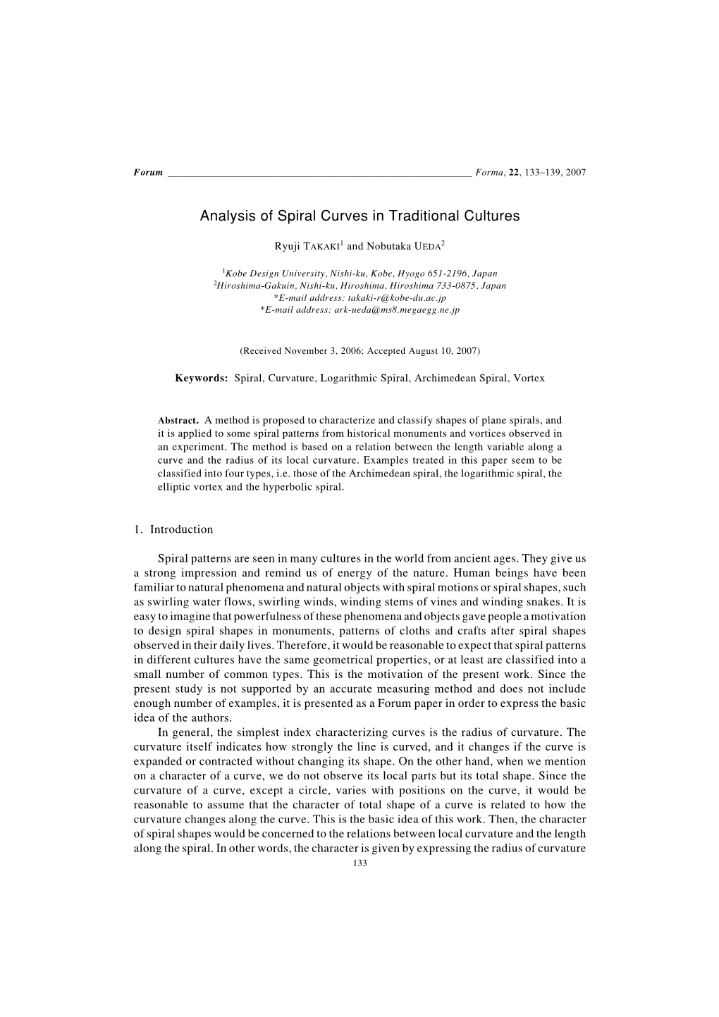 Analysis of Spiral Curves in Traditional Cultures