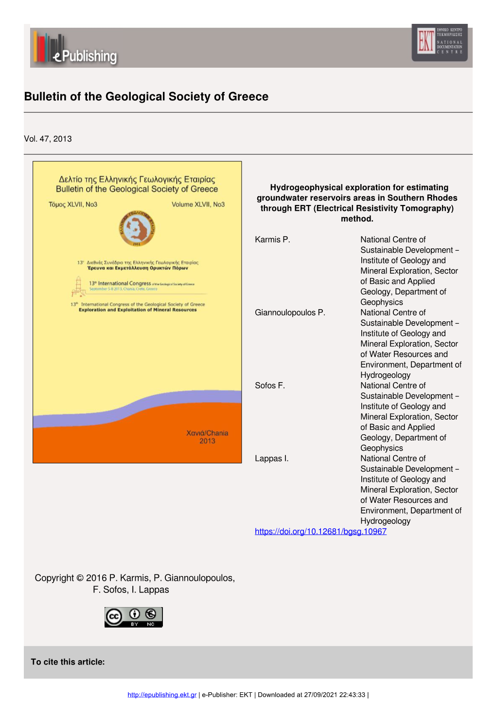 Bulletin of the Geological Society of Greece