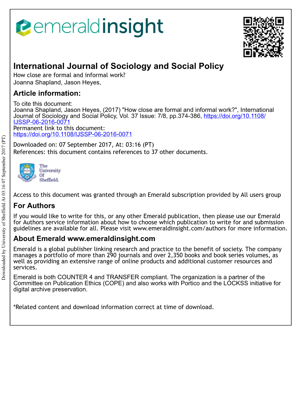 How Close Are Formal and Informal Work?