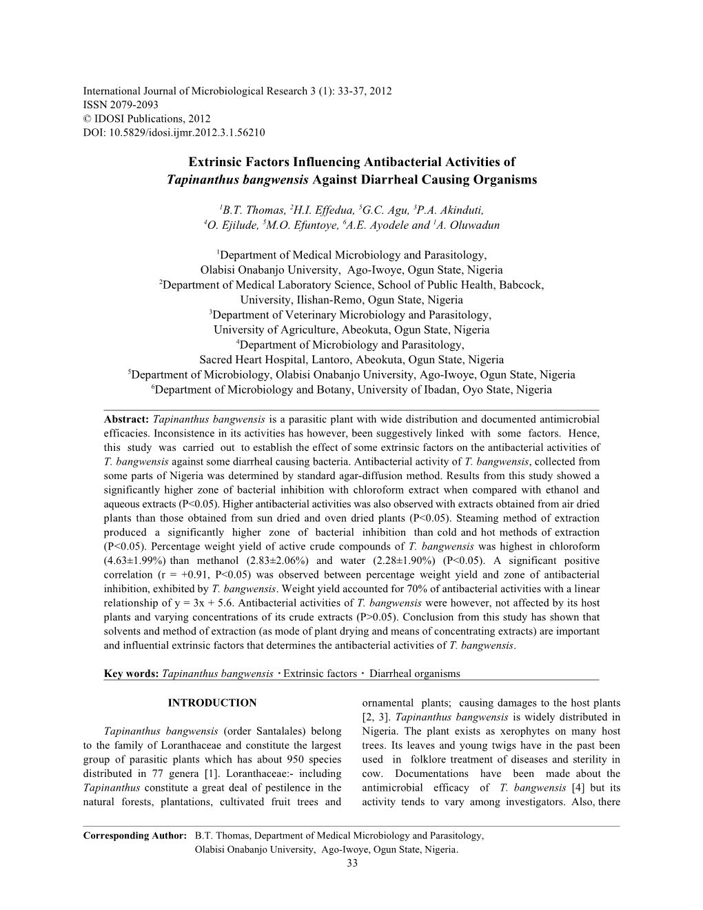 Extrinsic Factors Influencing Antibacterial Activities of Tapinanthus Bangwensis Against Diarrheal Causing Organisms