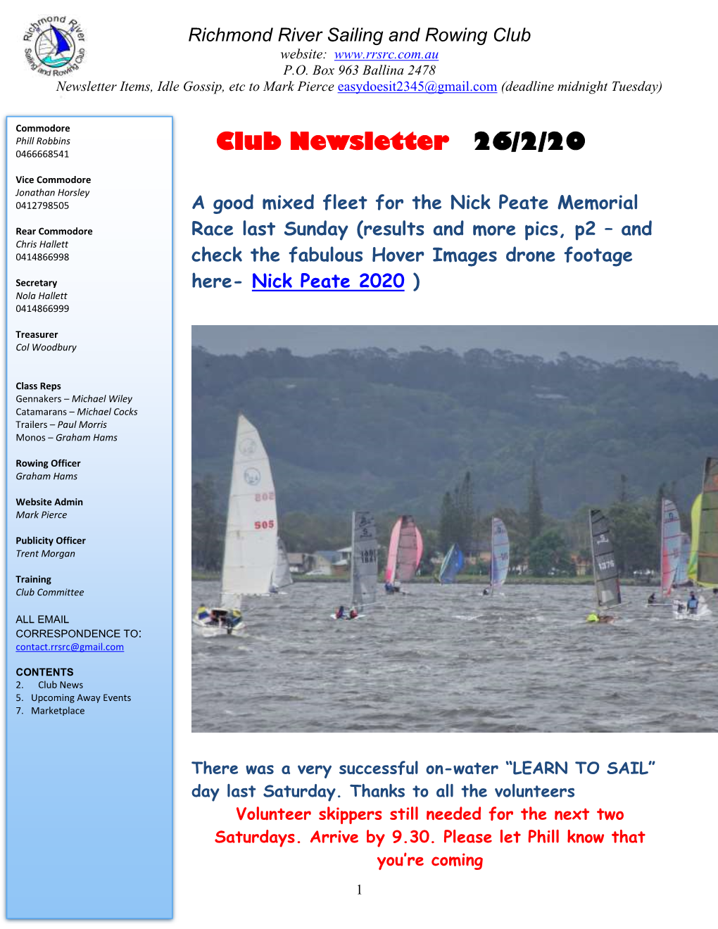 Richmond River Sailing and Rowing Club Website: P.O