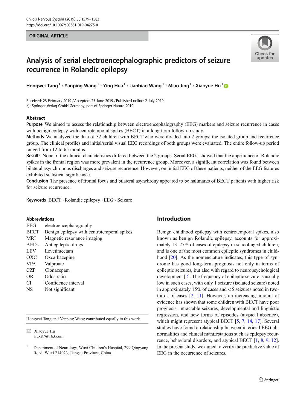 Analysis of Serial Electroencephalographic Predictors of Seizure Recurrence in Rolandic Epilepsy