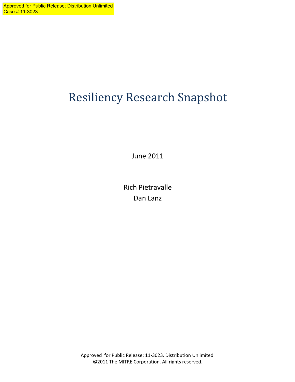 Resiliency Research Snapshot