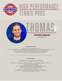 High Performance Tennis Pros Thomas THOMAS GIBAUD CO-DIRECTOR