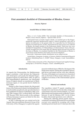 First Annotated Checklist of Chironomidae of Rhodos, Greece
