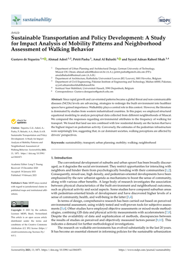 Sustainable Transportation and Policy Development: a Study for Impact Analysis of Mobility Patterns and Neighborhood Assessment of Walking Behavior