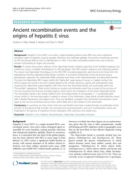 Ancient Recombination Events and the Origins of Hepatitis E Virus Andrew G