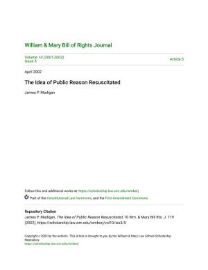 The Idea of Public Reason Resuscitated