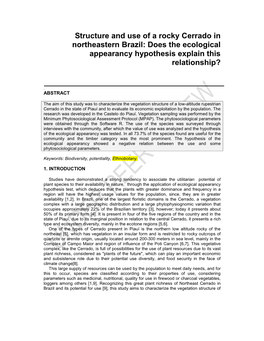 Structure and Use of a Rocky Cerrado in Northeastern Brazil: Does the Ecological Appearancy Hypothesis Explain This Relationship?