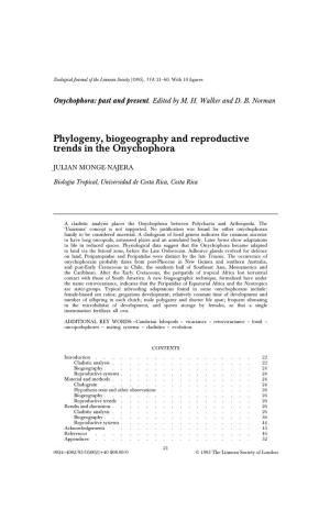 Phylogeny, Biogeography and Reproductive Trends in the Onychophora