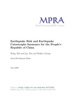 Earthquake Risk and Earthquake Catastrophe Insurance for China