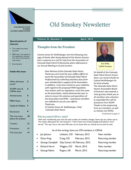 Old Smokey Newsletter PATROL ALUMNI ASSOCIATION