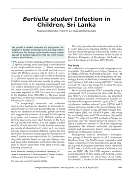 Bertiella Studeri Infection in Children, Sri Lanka Anjalie Amarasinghe, Thanh H