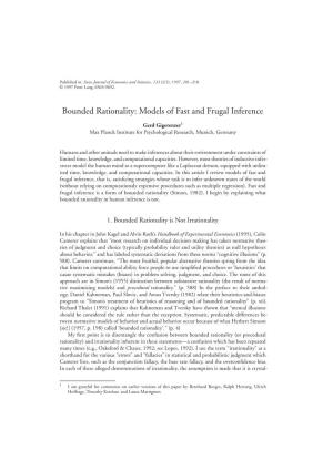 Bounded Rationality: Models of Fast and Frugal Inference