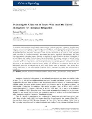 Evaluating the Character of People Who Insult the Nation: Implications for Immigrant Integration