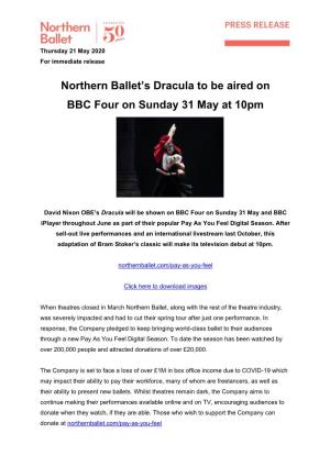 Northern Ballet's Dracula to Be Aired on BBC Four on Sunday 31 May At