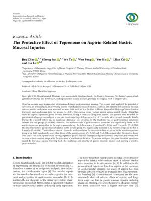 Research Article the Protective Effect of Teprenone on Aspirin-Related Gastric Mucosal Injuries