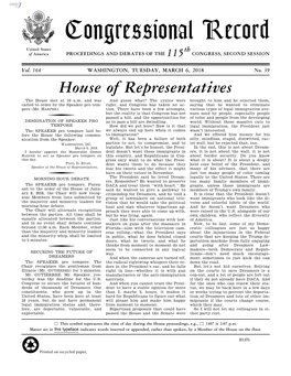 Congressional Record United States Th of America PROCEEDINGS and DEBATES of the 115 CONGRESS, SECOND SESSION