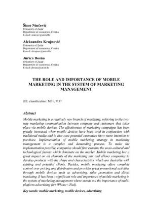 The Role and Importance of Mobile Marketing in the System of Marketing Management