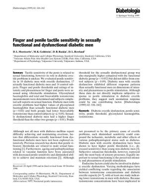 Finger and Penile Tactile Sensitivity in Sexually Functional and Dysfunctional Diabetic Men