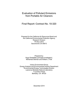 Evaluation of Pollutant Emissions from Portable Air Cleaners Final Report