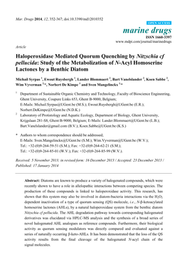 Haloperoxidase Mediated Quorum Quenching by Nitzschia Cf Pellucida: Study of the Metabolization of N-Acyl Homoserine Lactones by a Benthic Diatom