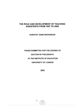The Role and Development of Teaching Assistants from 1997 to 2000