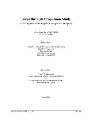Breakthrough Propulsion Study Assessing Interstellar Flight Challenges and Prospects