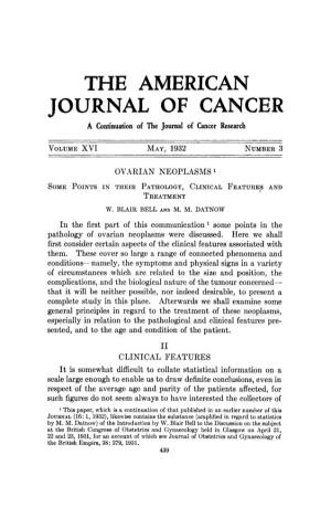 THE AMERICAN JOURNAL of CANCER a Continuation of the Journal of Cancer Research