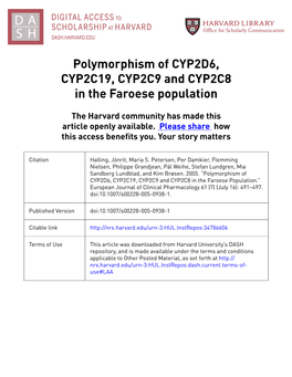 Polymorphism of CYP2D6, CYP2C19, CYP2C9 and CYP2C8 in the Faroese Population