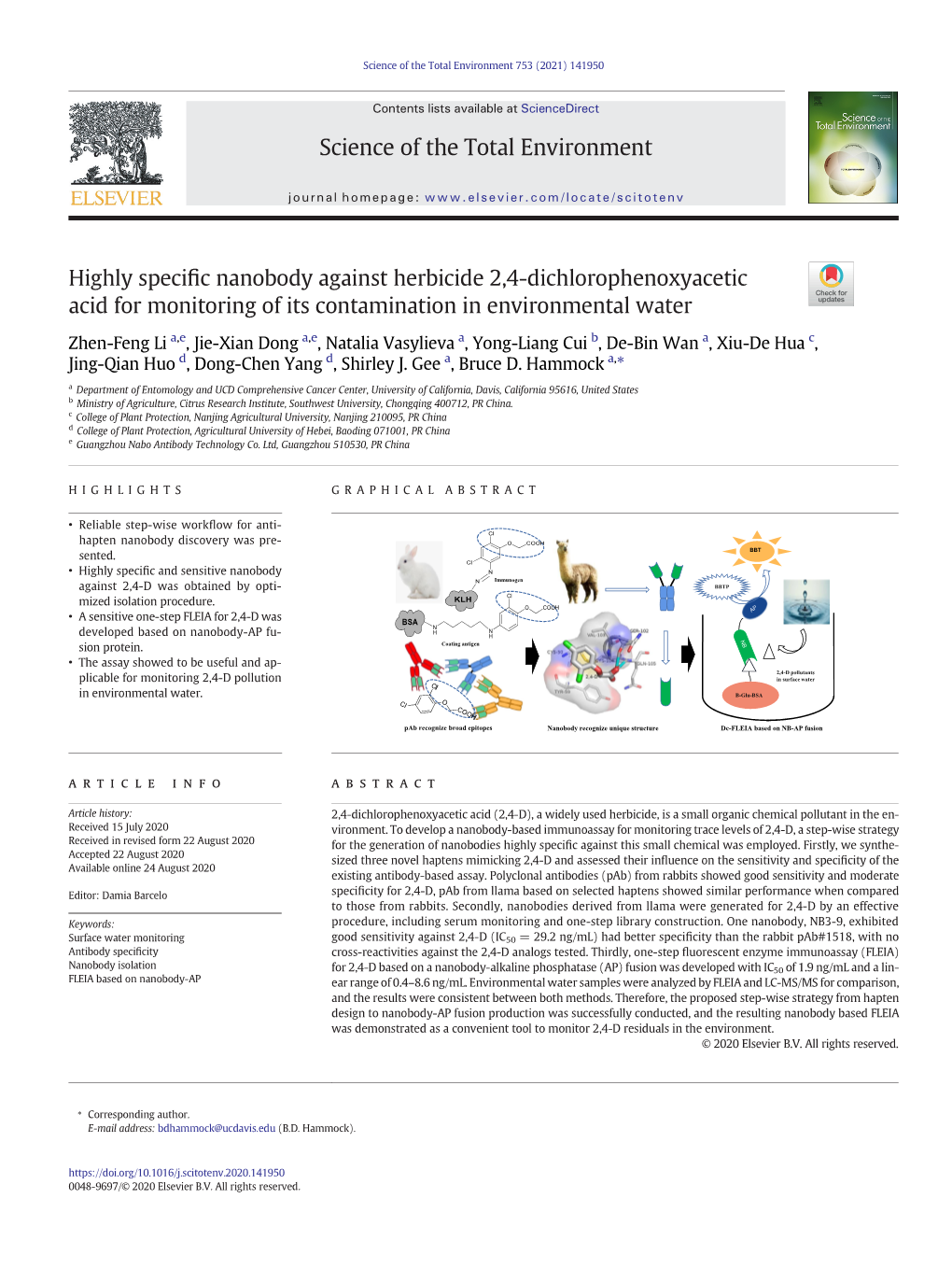 Highly Specific Nanobody Against Herbicide 2,4