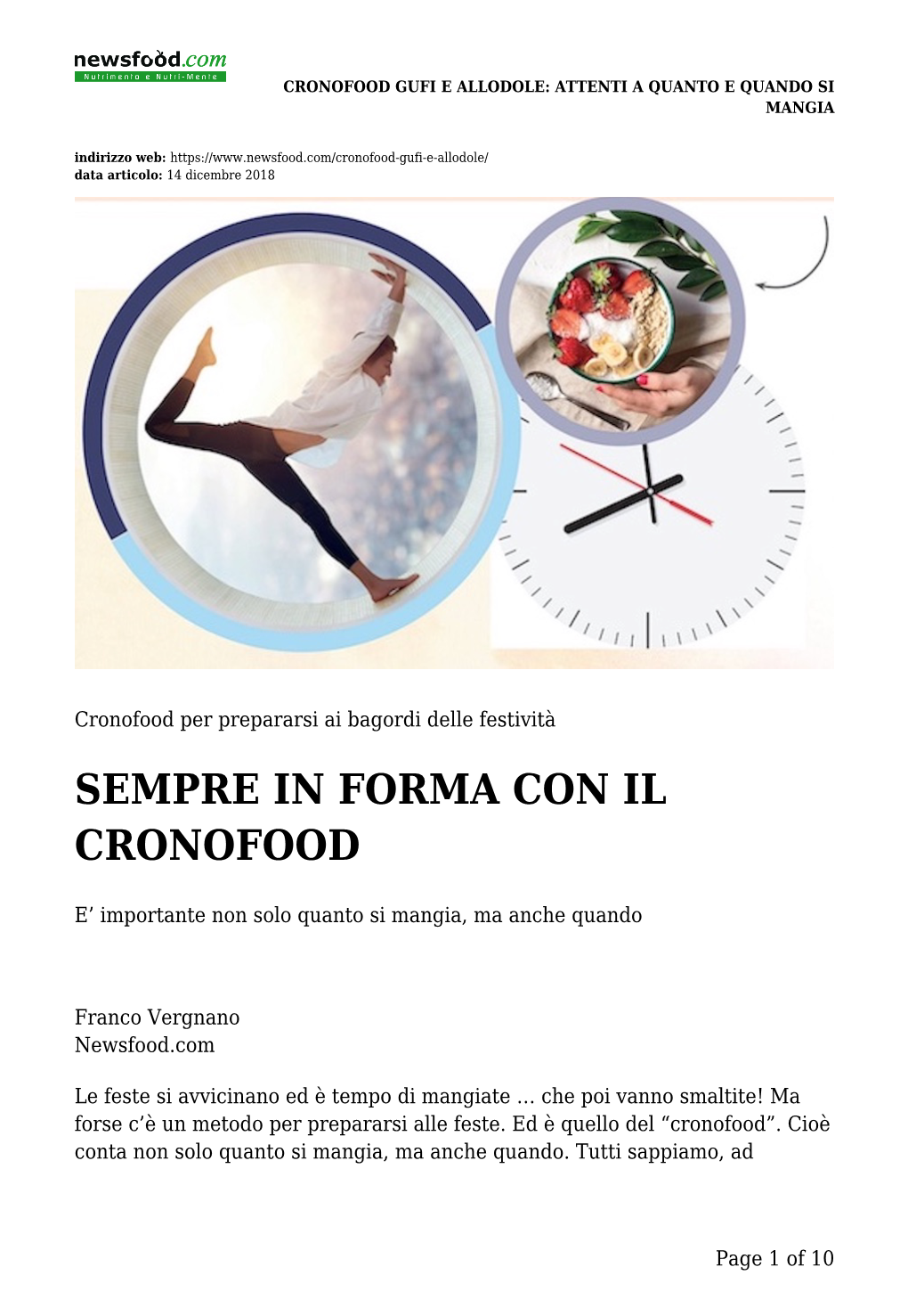 Sempre in Forma Con Il Cronofood