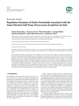 Research Article Population Dynamics of Native Parasitoids Associated with the Asian Chestnut Gall Wasp (Dryocosmus Kuriphilus) in Italy