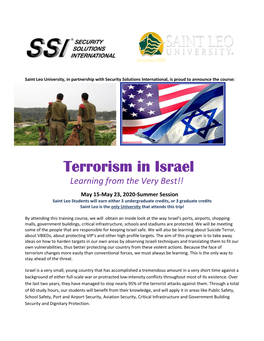 Terrorism in Israel Learning from the Very Best!!