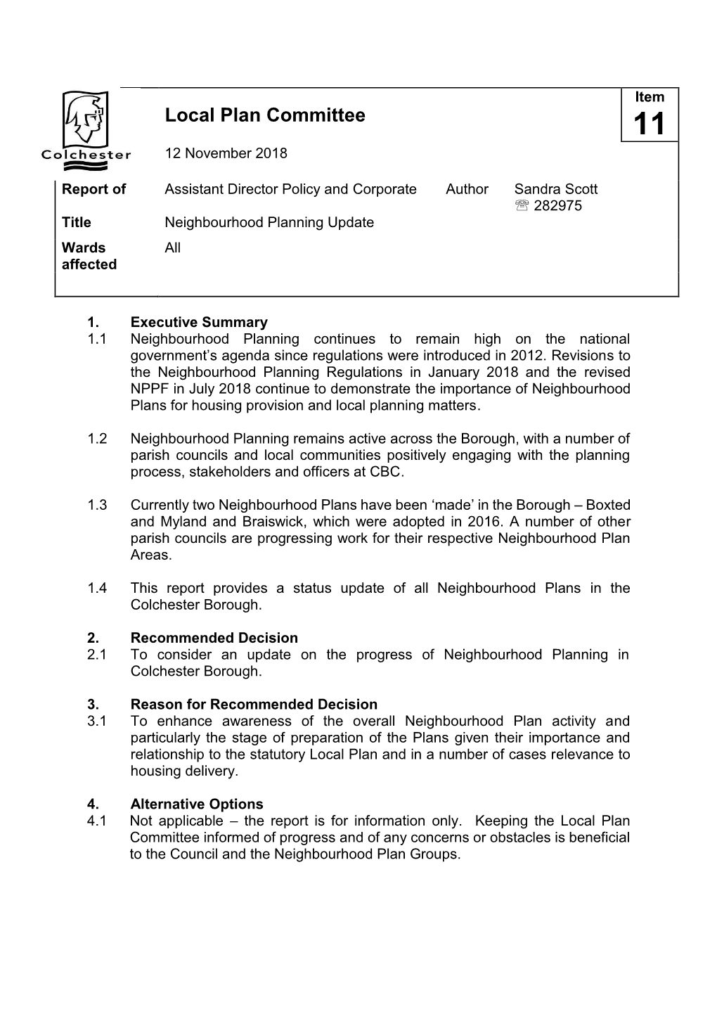 Local Plan Committee 11 12 November 2018