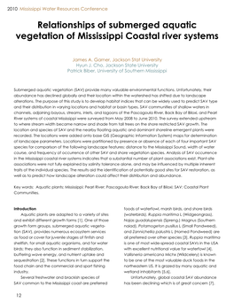 Relationships of Submerged Aquatic Vegetation of Mississippi Coastal River Systems