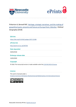 Pinkerton A, Benwell MC. Heritage, Strategic Narratives, and the Making of Geopolitical Pasts, Presents and Futures at Europa Point, Gibraltar