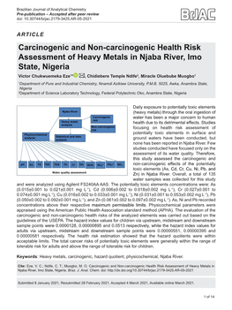Carcinogenic and Non-Carcinogenic Health Risk Assessment of Heavy