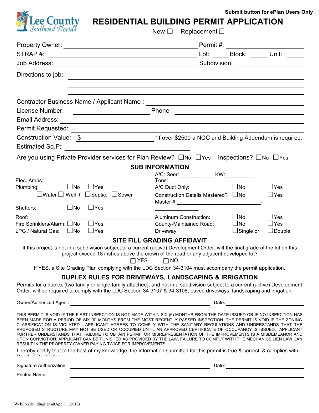 Residential Building Permit Application