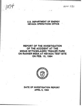 "Report of the Investigation of the Accident at the Midas Myth/Milagro