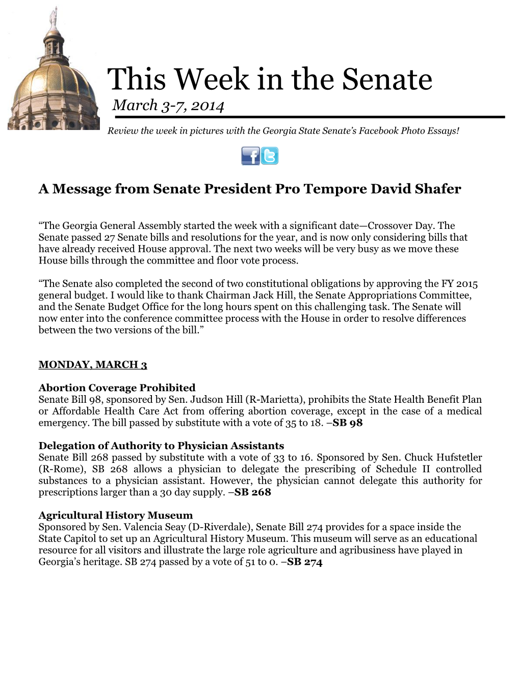 This Week in the Senate March 3-7, 2014