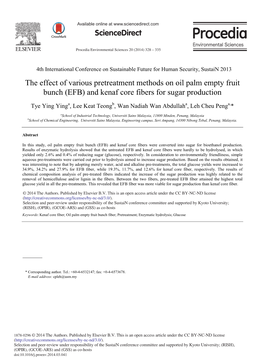 (EFB) and Kenaf Core Fibers for Sugar Production