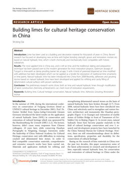 Building Limes for Cultural Heritage Conservation in China Shi-Bing Dai