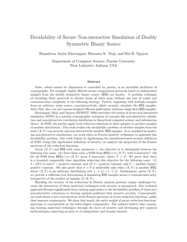 Decidability of Secure Non-Interactive Simulation of Doubly Symmetric Binary Source