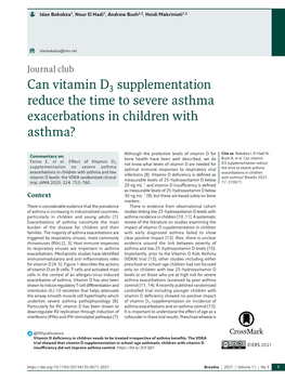 Can Vitamin D3 Supplementation Reduce the Time to Severe Asthma Exacerbations in Children with Asthma?